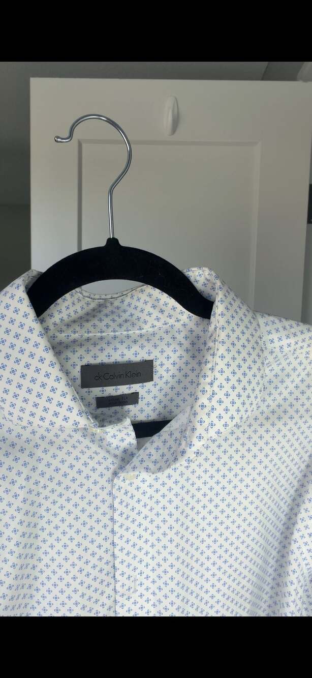 Calvin Klein Slim Fit Non Iron Geo Print Long Sleeve Dress Shirt White Blue_A119 - Picture 6 of 8